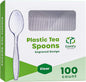 [100 Count] Engraved Clear Tea Spoons – Elegant Disposable Mini Utensils with Stylish Etched Design for Coffee, Desserts, and Events - Formerly Comfy Package