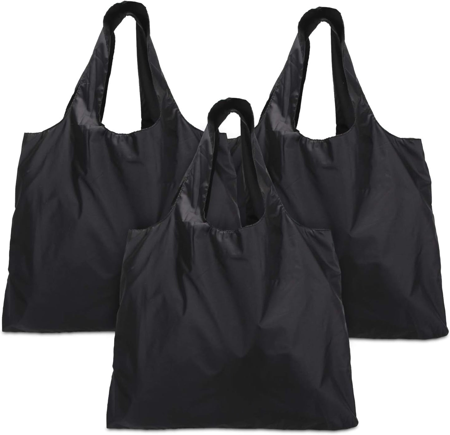 Luxja Reusable Shopping Bags Set of 3, Foldable Grocery Bags with Attached Pouch, Washable and Lightweight, Black
