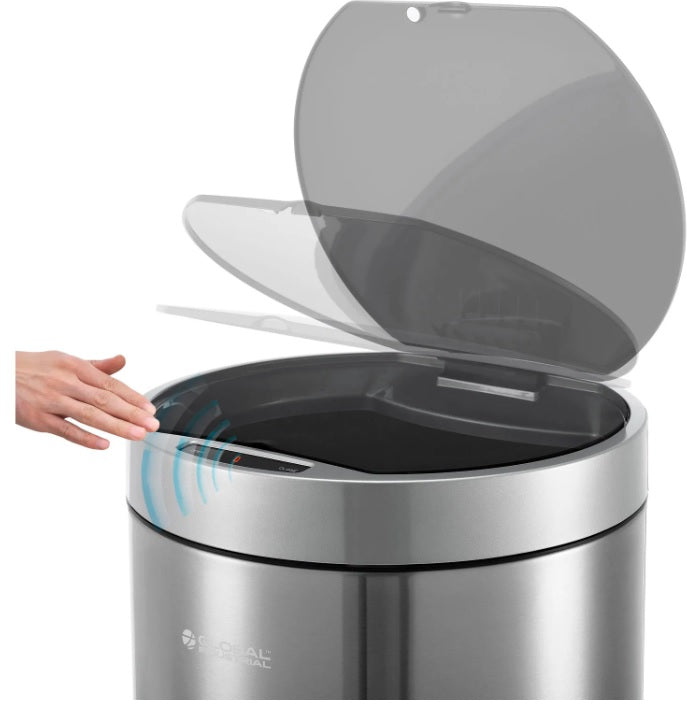 Global Industrial™ Round Motion Sensor Trash Can, 9-1/4 Gallon, Brushed Stainless Steel