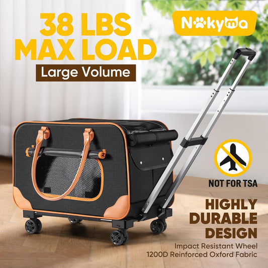 Large Cat Carrier with Wheels, Rolling Cat Carrier, 24.5"x 13.8"x 15.4" Pet Carrier with Wheels for Large Cats Small Dogs up to 38 LBS, Ideal for Travel, Walking and Camping(NOT for TSA) - PuriLite