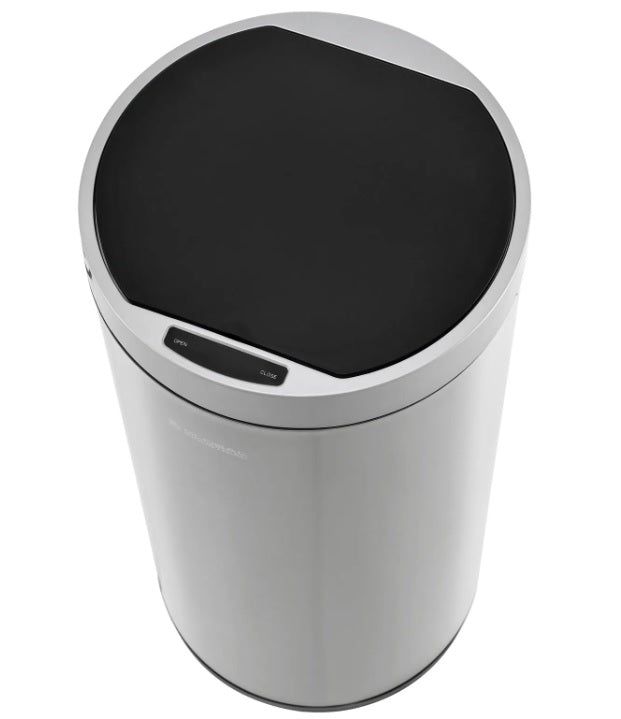 Global Industrial™ Round Motion Sensor Trash Can, 9-1/4 Gallon, Brushed Stainless Steel