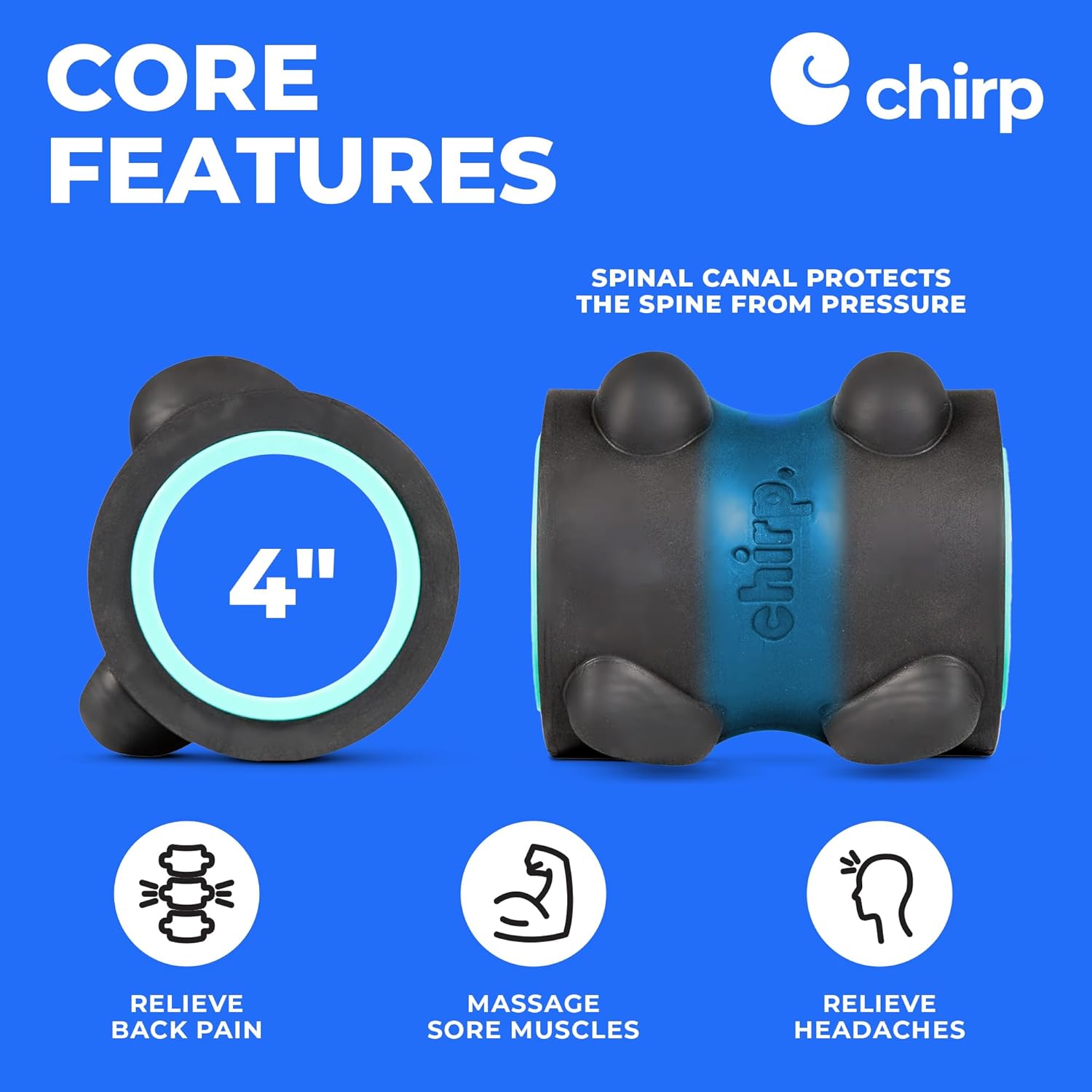 Chirp Wheel XR Neck & Headache Relief Roller – 4” Deep Tissue Pressure Wheel for Neck Pain, Headaches, Spine Decompression & Suboccipital Release - PuriLite