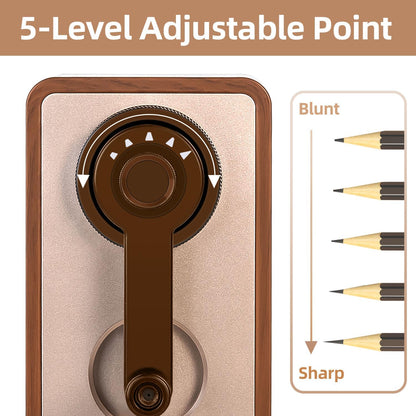 Deli Manual Pencil Sharpener, Auto-in Hand Crank Pencil Sharpener with Adjustable Point for Pencils and Colored Pencils, Pencil Sharpener for Kids, Students, Classroom, Home and Office, Brown