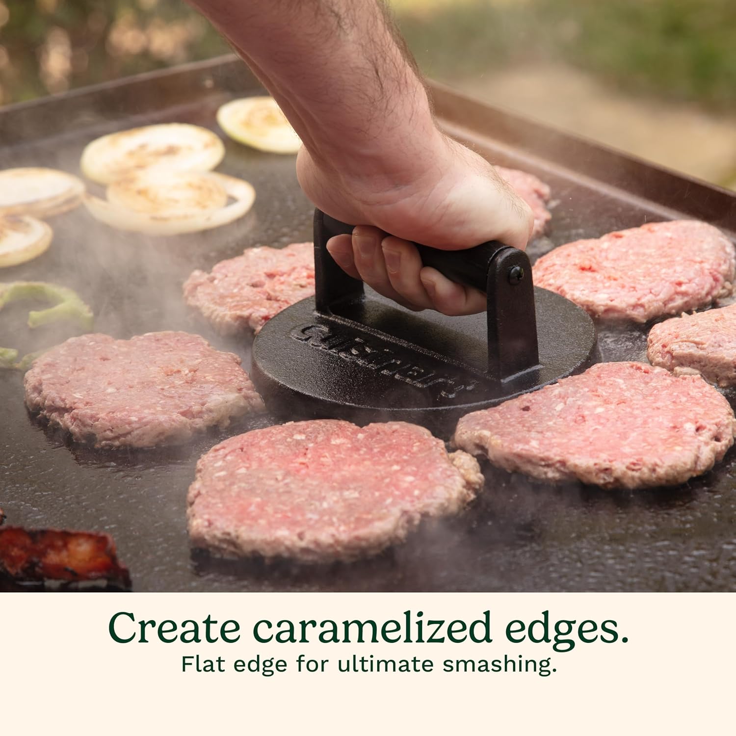 Cuisinart Cast Iron Smash Burger Press CISB-111C Heavy Duty Patty Smasher for Grill, Griddle & Skillet - PuriLite