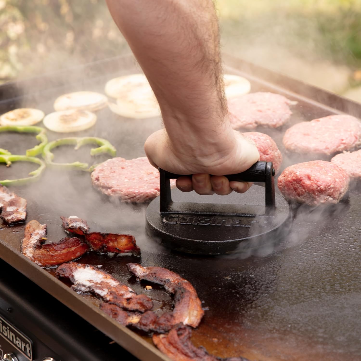 Cuisinart Cast Iron Smash Burger Press CISB-111C Heavy Duty Patty Smasher for Grill, Griddle & Skillet - PuriLite