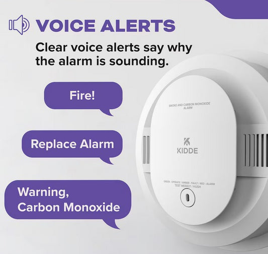 Kidde Hardwired Combination Smoke & Carbon Monoxide Alarm with Voice Alert and 2 AA Backup Batteries – Interconnected Smoke & CO Detector for Home Safety - PuriLite