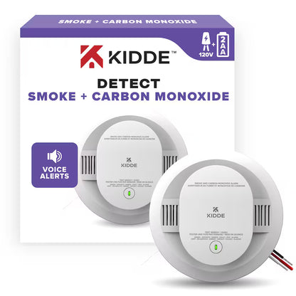 Kidde Hardwired Combination Smoke & Carbon Monoxide Alarm with Voice Alert and 2 AA Backup Batteries – Interconnected Smoke & CO Detector for Home Safety - PuriLite