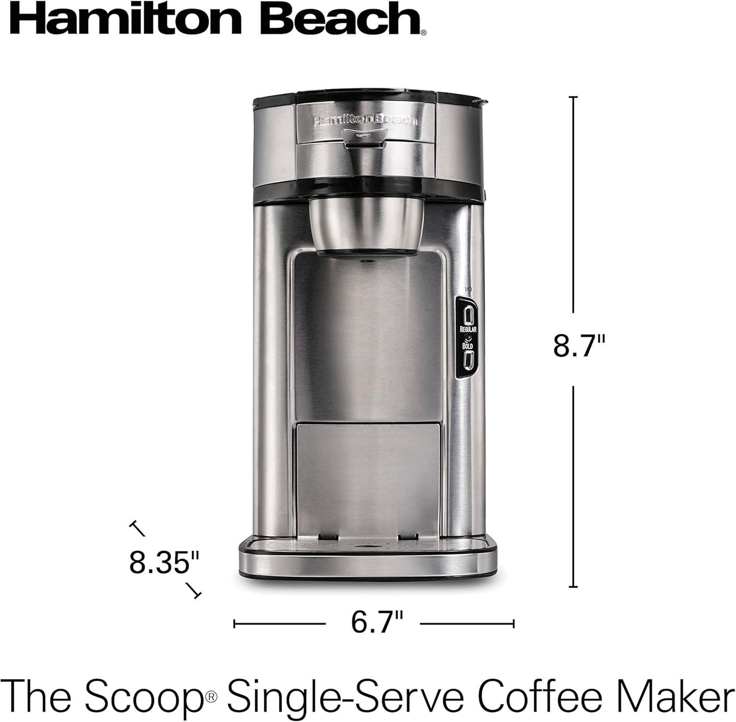 Hamilton Beach Scoop Single Serve Coffee Maker, Fast Brewing, Stainless Steel (49981A)