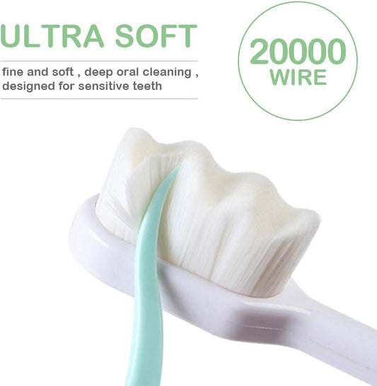 EasyHonor Extra Soft Toothbrush For Sensitive Gums, Micro-Nano Manual Toothbrush with 20000 Soft Floss Bristles 6 packs(white bristles) - PuriLite