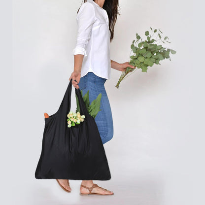 Luxja Reusable Shopping Bags Set of 3, Foldable Grocery Bags with Attached Pouch, Washable and Lightweight, Black