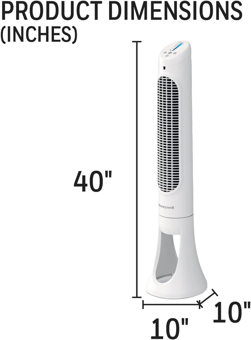 Honeywell HYF260WC QuietSet® Whole Room 40” Tall Tower Fan Home, Bedroom, Office, 75° Oscillation, Remote Control, 5 speeds, Slim Profile, Auto Shut-Off, Portable, Easy-to Use Controls, White