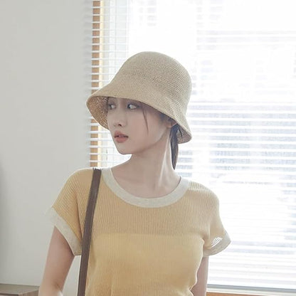 YOFARCHOY Lightweight Packable Sun Hat for Women Foldable Sunhats Woven Bucket Hats Packable Beach Hat Floppy Knitted Hat