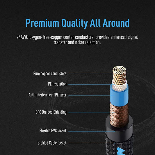 Guitar Cable 10ft Amp Cord for Guitar Bass Electric Guitar Instrument Electric Mandolin Amplifier Audio 1/4 Right Angle to Straight Black Blue - PuriLite