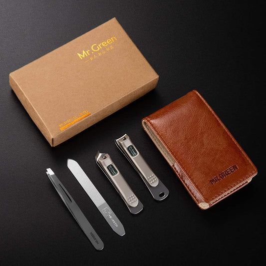 MR.GREEN Manicure Pedicure Set, Nail Clippers, Medical Grade Stainless Steel Grooming Kit with Travel Case Gift Box (4 Pieces) - PuriLite