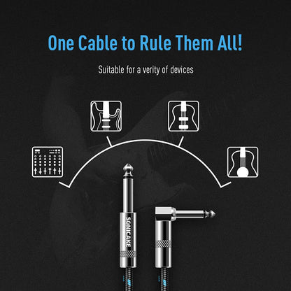 Guitar Cable 10ft Amp Cord for Guitar Bass Electric Guitar Instrument Electric Mandolin Amplifier Audio 1/4 Right Angle to Straight Black Blue