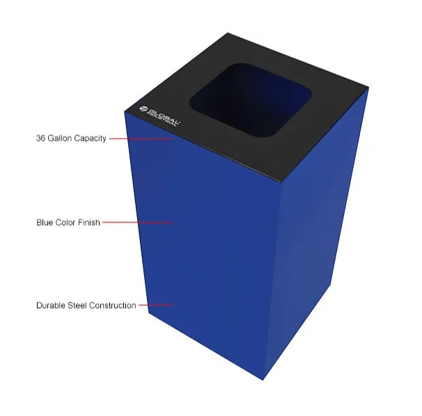 Global Industrial™ Square Recycling/Trash Can with Waste Lid, 36 Gallon, Blue