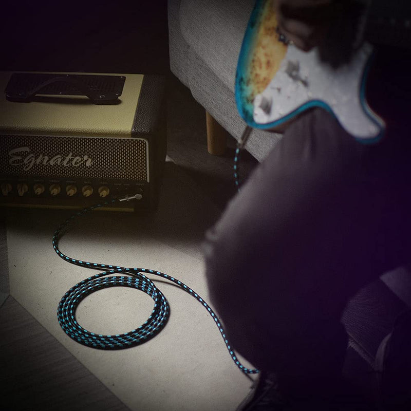 Guitar Cable 10ft Amp Cord for Guitar Bass Electric Guitar Instrument Electric Mandolin Amplifier Audio 1/4 Right Angle to Straight Black Blue