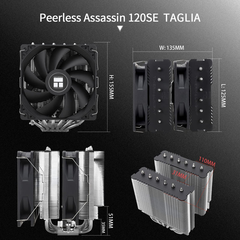 Thermalright Peerless Assassin 120 SE CPU Air Cooler, 6 Heat Pipes CPU Cooler, Dual 120mm TL-C12C PWM Fan, Aluminium Heatsink Cover, AGHP Technology, for AMD AM4/AM5 Intel 1700/1150/1151/1200//2066