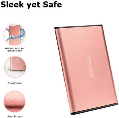 500GB External Hard Drive Portable - Maxone Ultra Slim 2.5'' External HDD USB 3.0 Compatible with PC, Laptop, Rose Pink