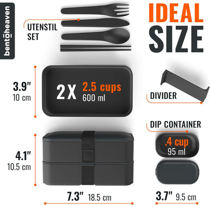 Bentoheaven Premium Bento Box Adult Lunch Box 40oz with 2 Compartments, Leakproof Microwave Safe Meal Prep Container with Cutlery & Chopsticks, BPA-Free Reusable Food Storage (Outer Space) - PuriLite