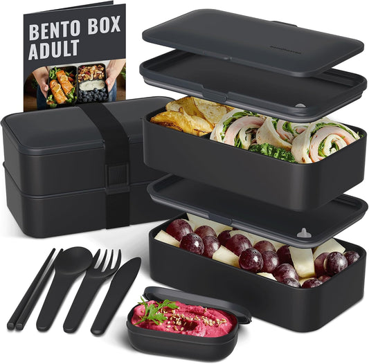 Bentoheaven Premium Bento Box Adult Lunch Box 40oz with 2 Compartments, Leakproof Microwave Safe Meal Prep Container with Cutlery & Chopsticks, BPA-Free Reusable Food Storage (Outer Space) - PuriLite