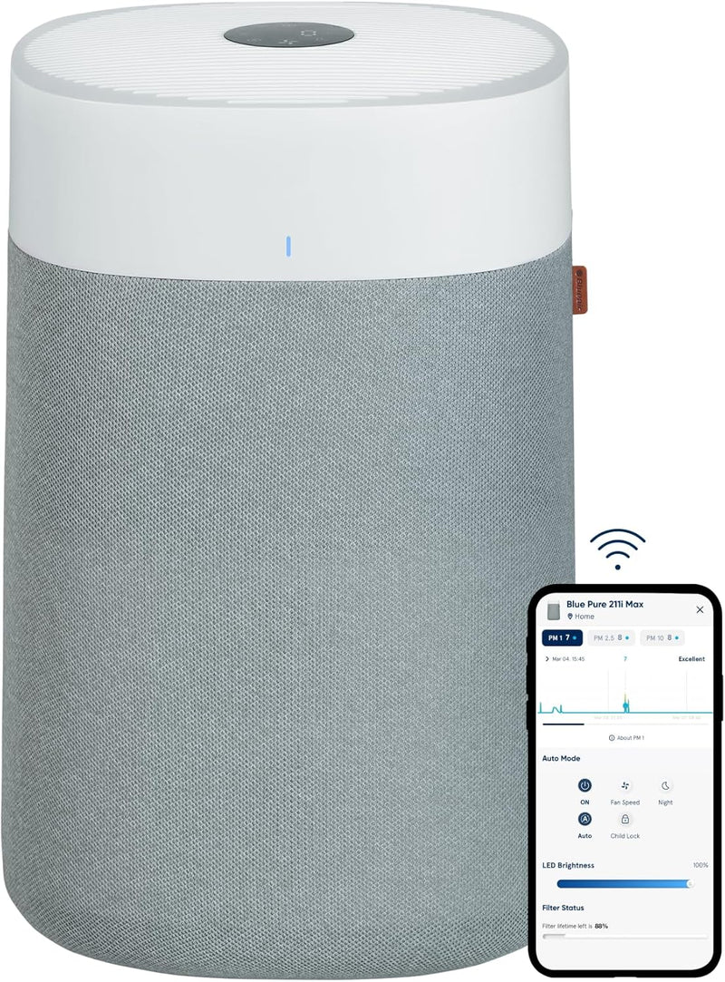 BLUEAIR Air Purifiers for Large Rooms, Cleans 3,048 sq ft in One Hour, HEPASilent Smart Air Cleaner for Home, Pets, Allergies, Dust, Mold, Smoke - Blue Pure 211i Max