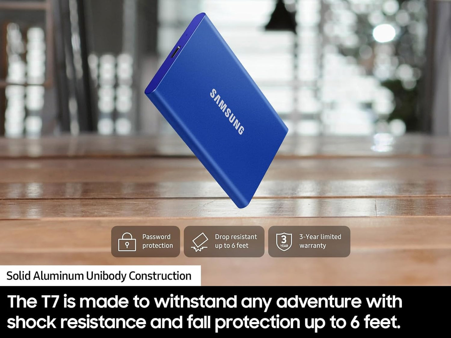 SAMSUNG T7 1TB, Portable SSD, Blue, up to 1050MB/s, USB 3.2 Gen2, Gaming, Students & Professionals, External Solid State Drive (MU-PC1T0H/AM), Blue [Canada Version]