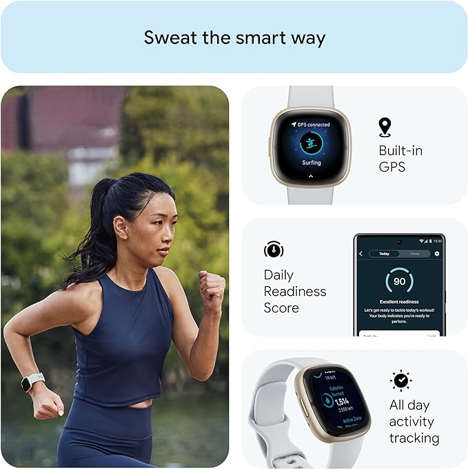 Google Fitbit Sense 2 Advanced Health and Fitness Smartwatch with Tools To Manage Stress and Sleep, Ecg App, Spo2, 24/7 Heart Rate and Gps, Blue Mist/Pale Gold, One Size (S and L Bands Included)