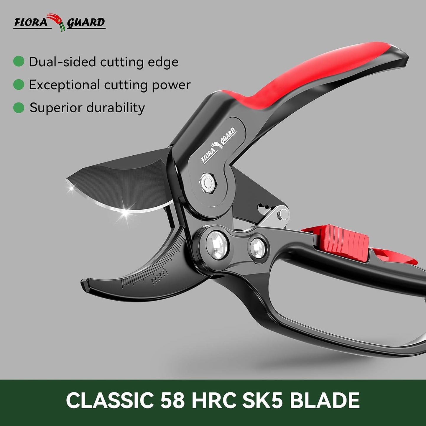 FLORA GUARD Garden Clippers, Professional Ratchet Pruning Shears, Increases Cutting Power 3X, Sharp Gardening Scissors, Cutting Rose, Flower, Hedge, Stem, Tree, Perfect for Weak Hands & Arthritis