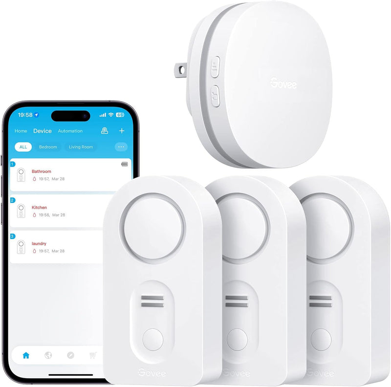 Govee WiFi Water Sensor 3 Pack, Water Leak Detector 100dB Adjustable Alarm and App Alerts, Leak and Drip Alert with Email, Wireless Detector for Home(Support 2.4G WiFi, Not Support 5G WiFi)