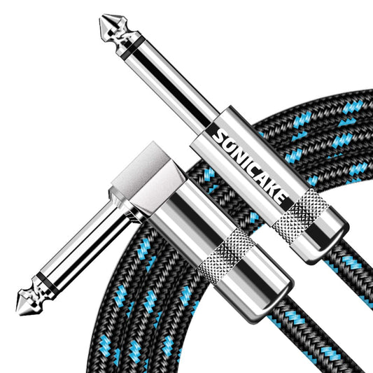 Guitar Cable 10ft Amp Cord for Guitar Bass Electric Guitar Instrument Electric Mandolin Amplifier Audio 1/4 Right Angle to Straight Black Blue