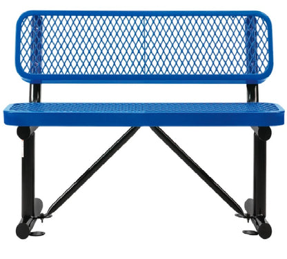 Global Industrial™ 4' Outdoor Steel Bench w/ Backrest, Expanded Metal, Blue