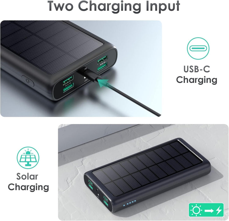 Power Bank Portable Charger 40800mAh, Upgraded 5 Outputs USB C Fast Charging Battery Pack Cell Phone Charger, Solar Charger with LED Flashlight for iPhone 16/15/14/13/12, Samsung Google Android Phones