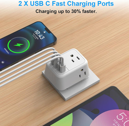 VYLEE Travel Plug Adapter, International Plug Adapter with 4 AC Outlets 4 USB Ports(2 USB C), Travel Adapter Type C Travel Essentials for US to Most Europe France Germany Italy Spain [1 Pack]