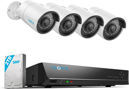 REOLINK 8CH 5MP PoE Home Security Camera System, 4pcs Wired 5MP Outdoor PoE IP Cameras with Person Vehicle Detection, 4K 8CH NVR with 2TB HDD for 24-7 Recording, RLK8-410B4-5MP - PuriLite