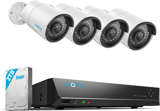 REOLINK 8CH 5MP PoE Home Security Camera System, 4pcs Wired 5MP Outdoor PoE IP Cameras with Person Vehicle Detection, 4K 8CH NVR with 2TB HDD for 24-7 Recording, RLK8-410B4-5MP - PuriLite