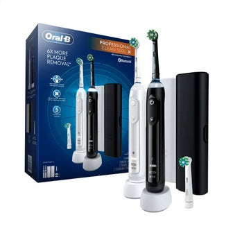 Oral-B Professional Clean 5000 X Electric Toothbrush Twin Pack, Rechargeable Power Toothbrushes, Black & White