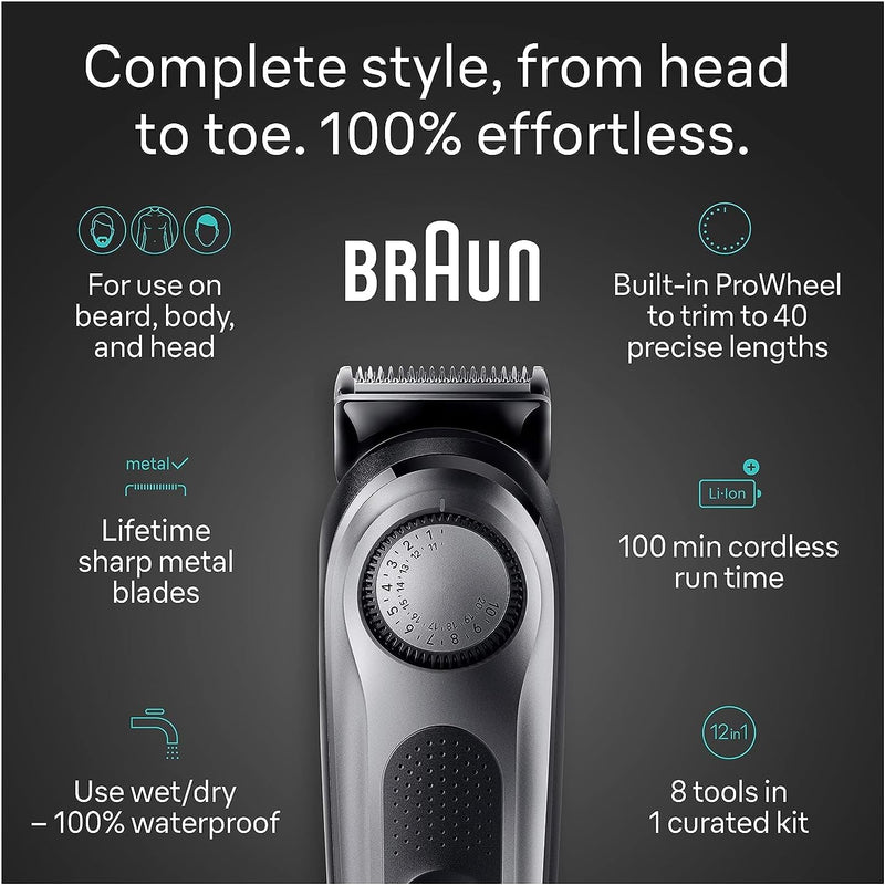 Braun All-in-One Style Kit Series 7 7410, 100% Waterproof 8-in-1 Beard & Body Trimmer for Manscaping, with 8 tools and 100-minute Cordless Runtime