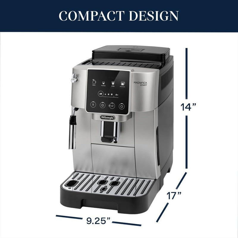 De'Longhi Magnifica Start Automatic Espresso & Coffee Machine with Manual Milk Frother for Latte, Cappuccino, Built-in Grinder, Silver, ECAM22022SB