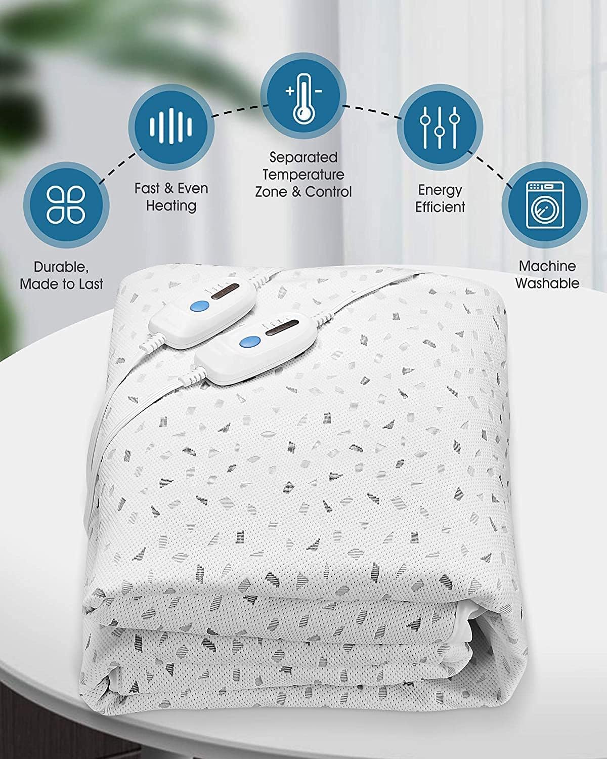 CURECURE Electric Heated Mattress Pad - Queen Size Underblanket with Dual Controllers, 4 Heating Levels, 10H Auto Off, 15" Deep Pocket, Machine Washable