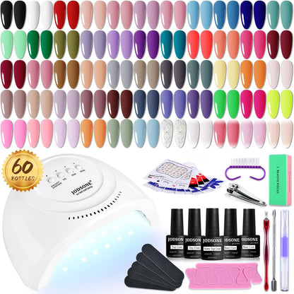 60 PCS Gel Nail Polish Kit with UV Light Base and Matte Glossy Top Coat Nail Gel Polish Soak off Manicure Accessory Tools Suitable for All Seasons
