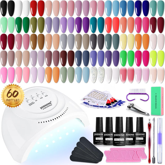 60 PCS Gel Nail Polish Kit with UV Light Base and Matte Glossy Top Coat Nail Gel Polish Soak off Manicure Accessory Tools Suitable for All Seasons