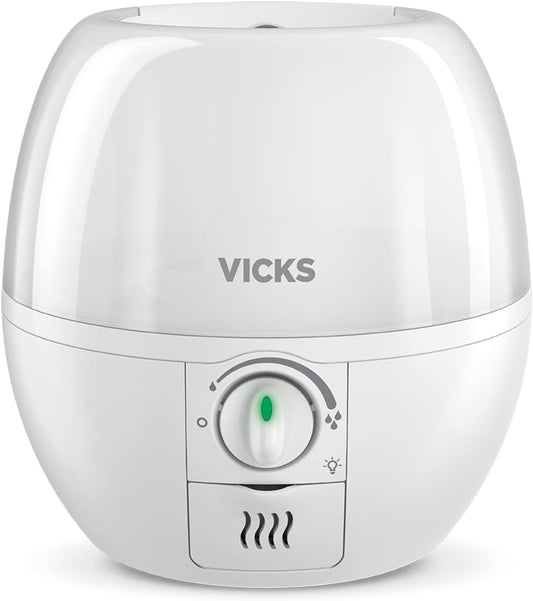 Vicks VUL500C 3-in-1 SleepyTime Ultrasonic Humidifier Diffuser Night-Light, Small Humidifier for Baby, Bedroom, Office Desk, with Variable Output Control, Scent Pad Slots, Auto Shut-Off, 2.3L/0.6Gal