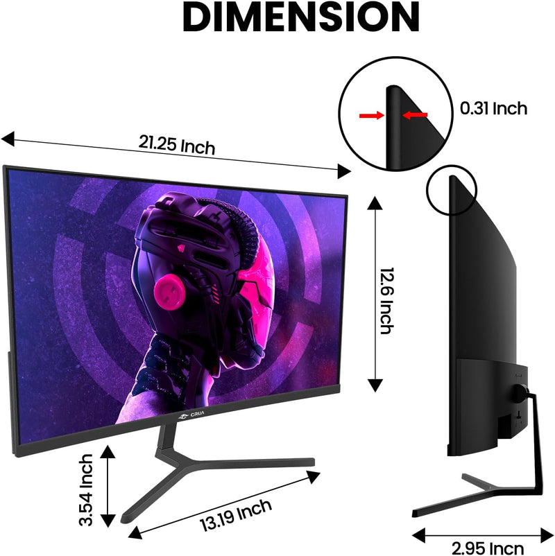 CRUA 24 Inch 180Hz/144Hz Curved Gaming Monitor, FHD 1080P Frameless Computer Monitor, Support AMD freesync Low Motion Blur, Eye Care, DisplayPort, HDMI, Black