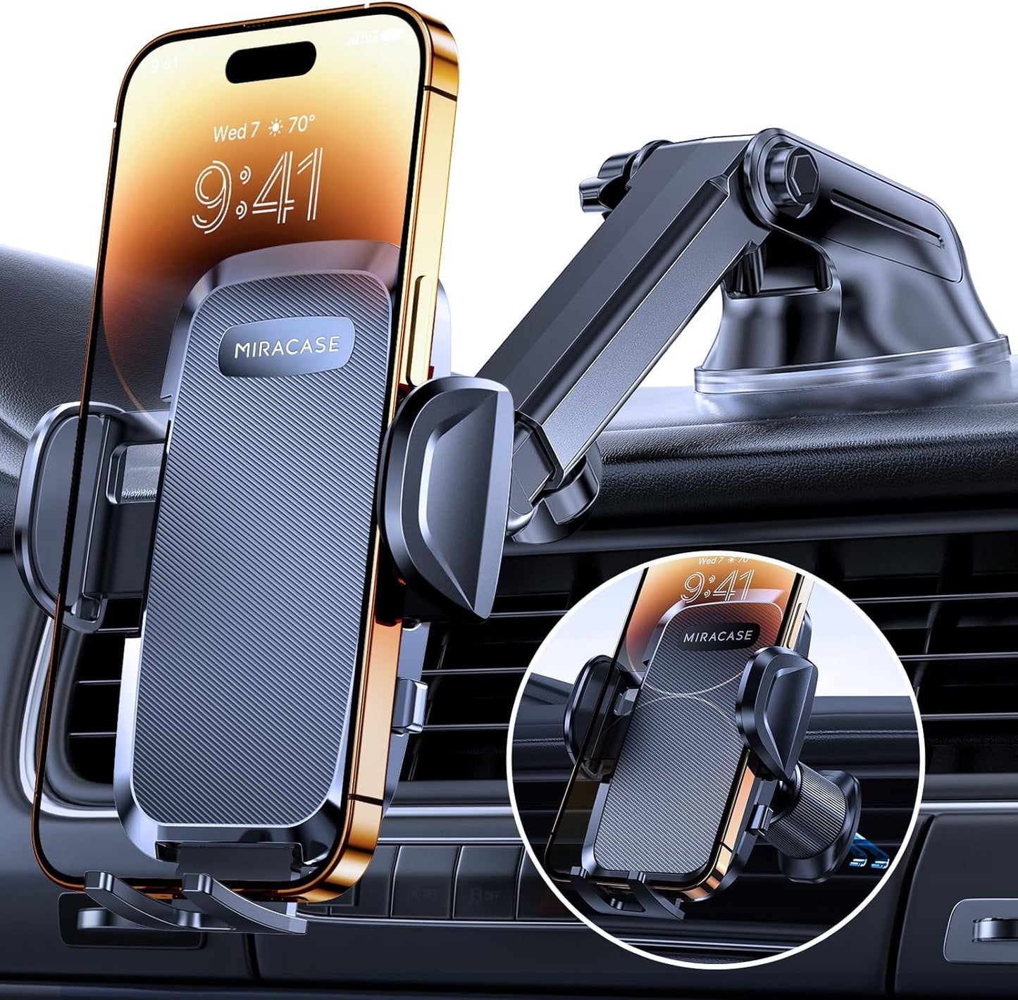 Miracase Car Phone Mount, [2025 Upgraded Strong Military Grade Suction Cup] Long Arm Phone Holder for Car Dashboard Windshield Vent, Hands Free Cell Phone Holder Compatible with All Mobile Phones