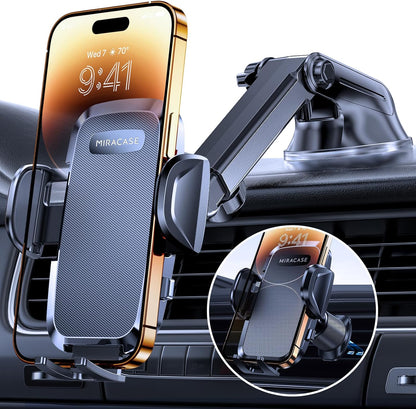 Miracase Car Phone Mount, [2025 Upgraded Strong Military Grade Suction Cup] Long Arm Phone Holder for Car Dashboard Windshield Vent, Hands Free Cell Phone Holder Compatible with All Mobile Phones
