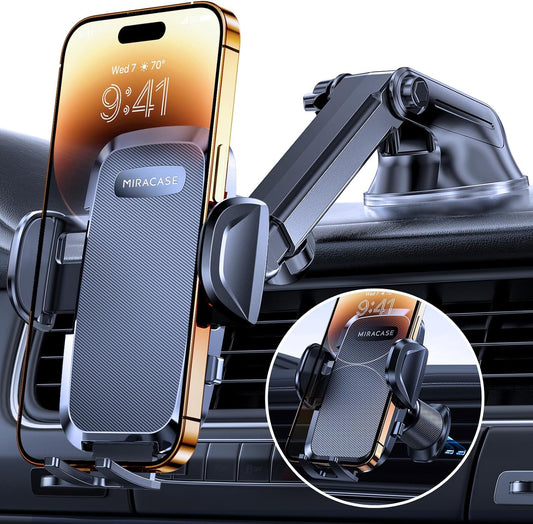 Miracase Car Phone Mount, [2025 Upgraded Strong Military Grade Suction Cup] Long Arm Phone Holder for Car Dashboard Windshield Vent, Hands Free Cell Phone Holder Compatible with All Mobile Phones