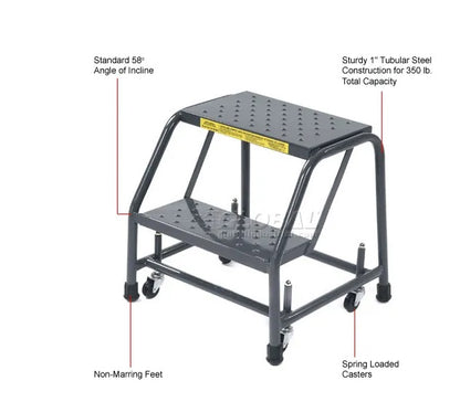 Perforated 16"W 2 Step Steel Rolling Ladder 10"D Top Step - 218P - PuriLite