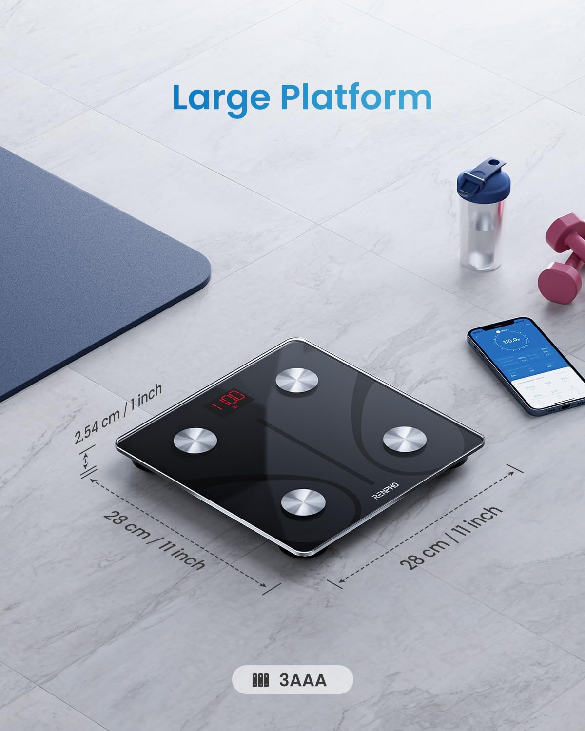 RENPHO Body Fat Scale, Smart Scale for Body Weight, BMI Digital Bathroom Weight Scale, Body Measurements with Smartphone App sync with Bluetooth, 400 lbs - Black, Elis 1 - PuriLite