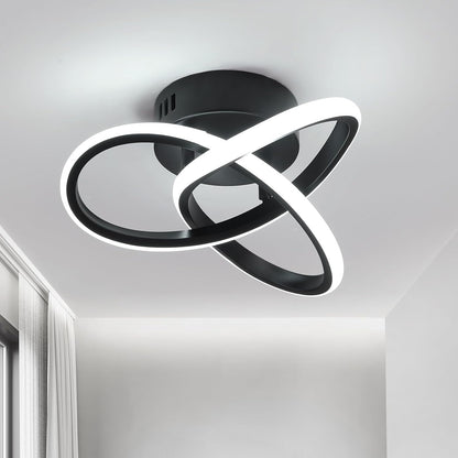 AMZASA Modern LED Ceiling Light Fixtures Black Semi Flush Mount Ceiling Lamp Hallway Lights for Bedroom Bathroom Entryway Closet Balcony Stair Curved Design15W